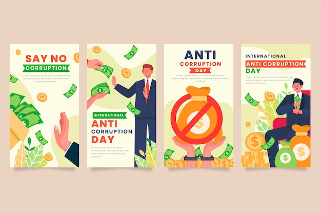 Hand drawn flat anti corruption day instagram stories collection