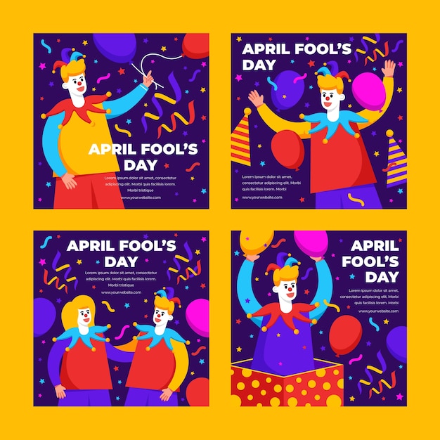 Hand drawn flat april fools day ig post collection