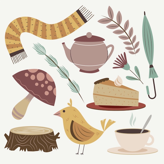 Free vector hand drawn flat autumn elements collection