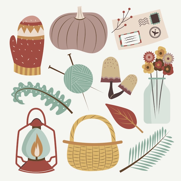 Free vector hand drawn flat autumn elements collection