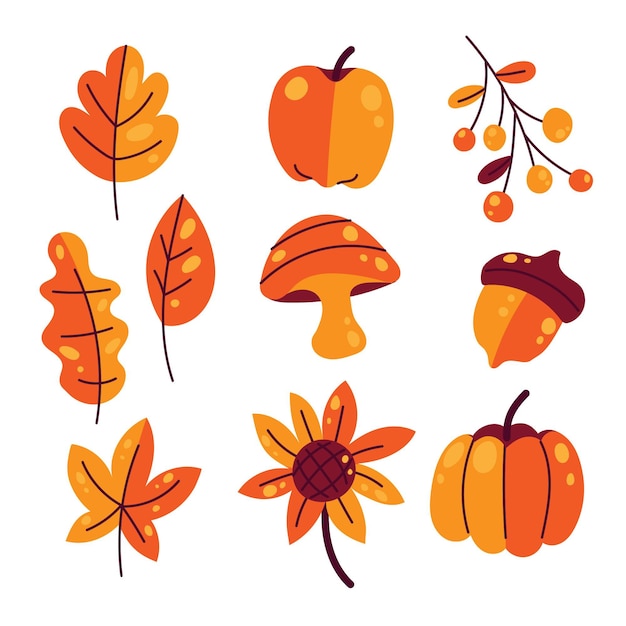 Hand drawn flat autumn elements collection