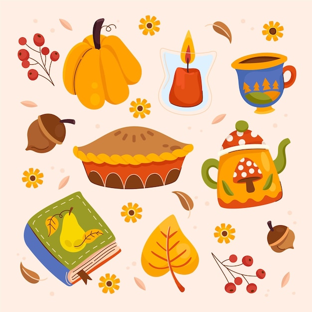 Free vector hand drawn flat autumn elements collection