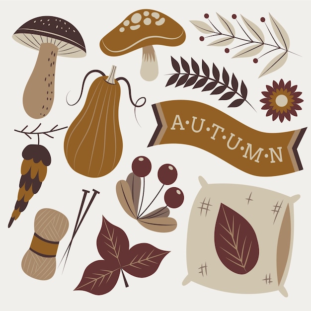 Hand drawn flat autumn elements collection