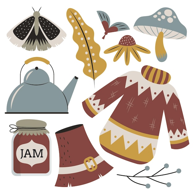 Free vector hand drawn flat autumn elements collection