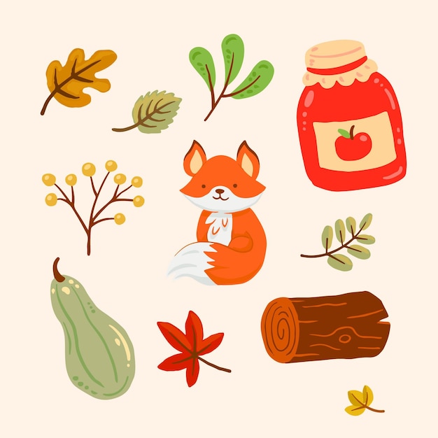 Free vector hand drawn flat autumn elements collection