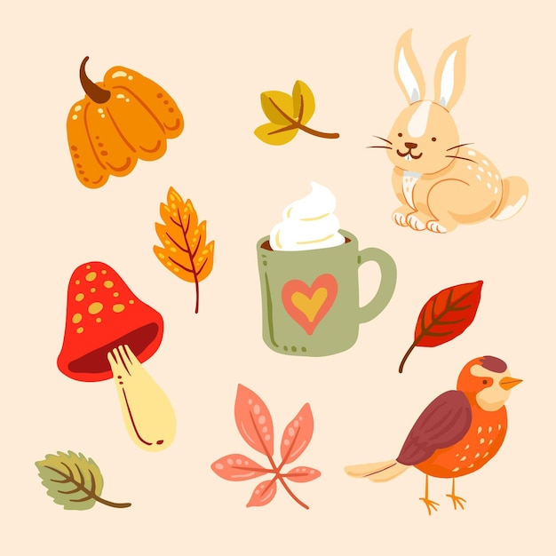 Free vector hand drawn flat autumn elements collection