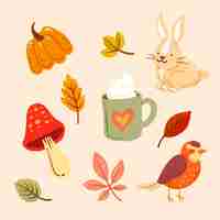 Free vector hand drawn flat autumn elements collection