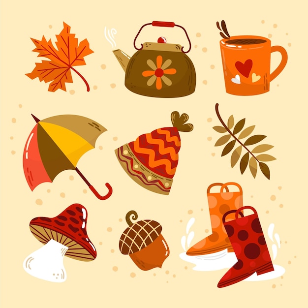 Free vector hand drawn flat autumn elements collection