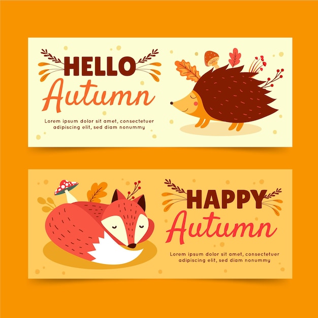 Hand drawn flat autumn horizontal banners set