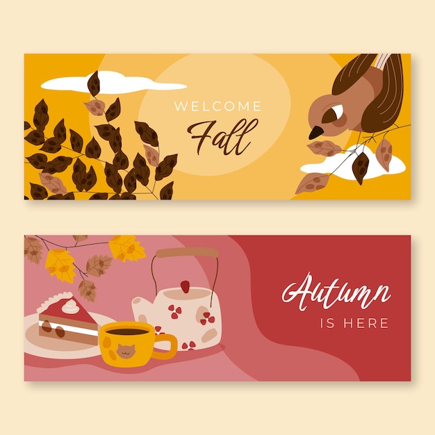 Free vector hand drawn flat autumn horizontal banners set