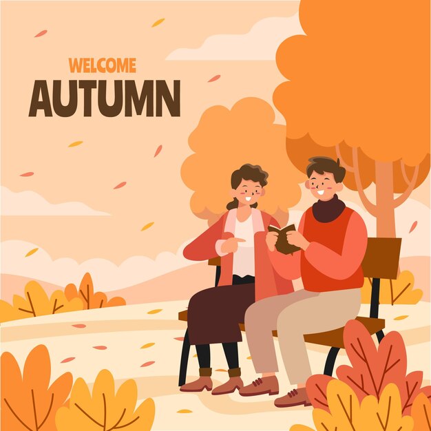 Hand drawn flat autumn illustration