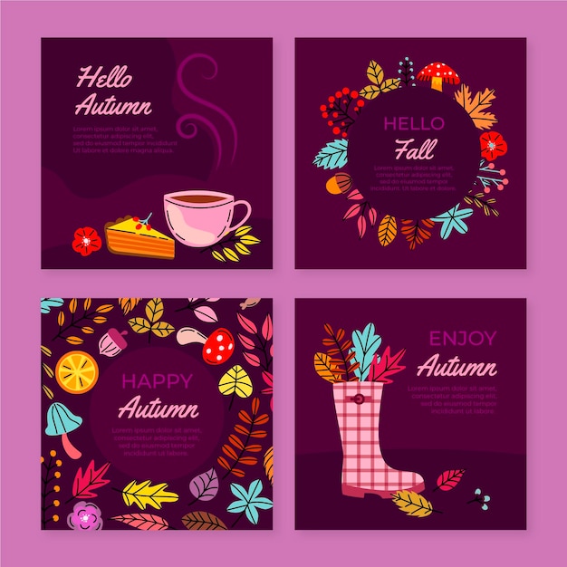 Free vector hand drawn flat autumn instagram posts collection