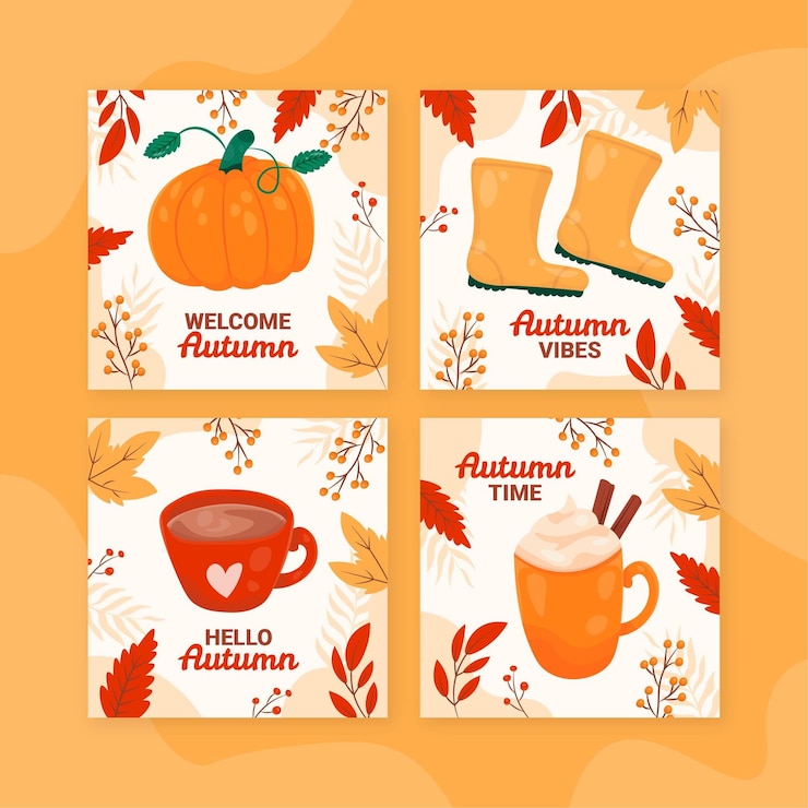 Free Vector hand drawn flat autumn instagram posts collection