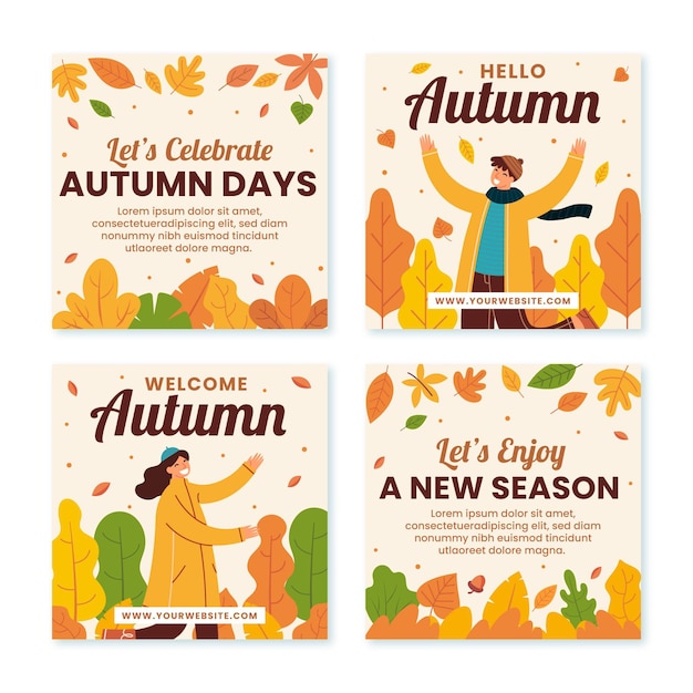 Free vector hand drawn flat autumn instagram posts collection