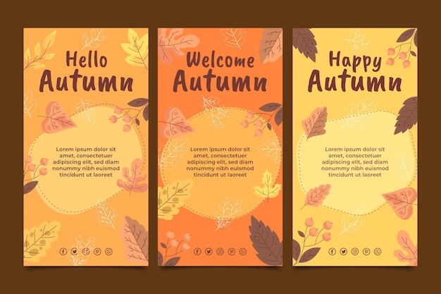 Free vector hand drawn flat autumn instagram stories collection