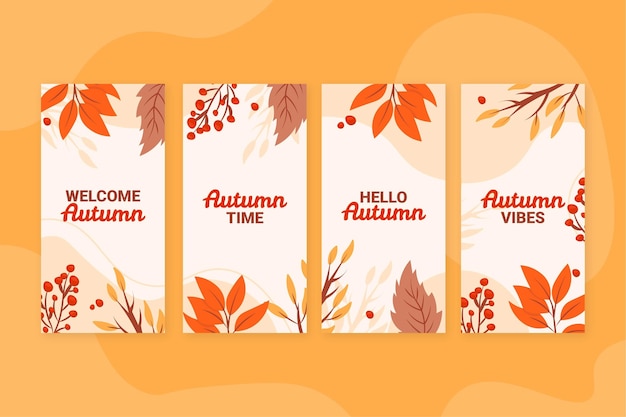 Hand drawn flat autumn instagram stories collection