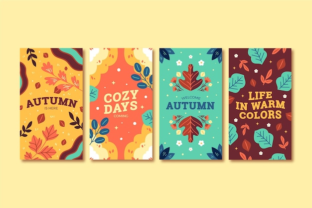 Free vector hand drawn flat autumn instagram stories collection