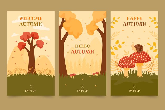 Hand drawn flat autumn instagram stories collection