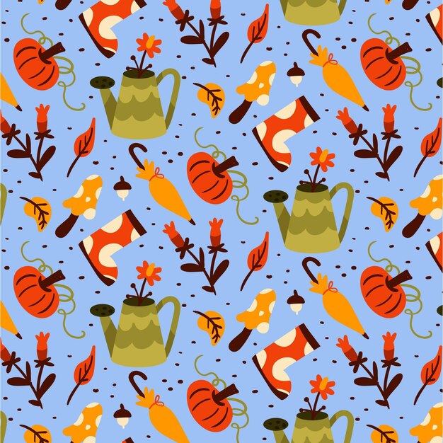 Hand drawn flat autumn pattern design