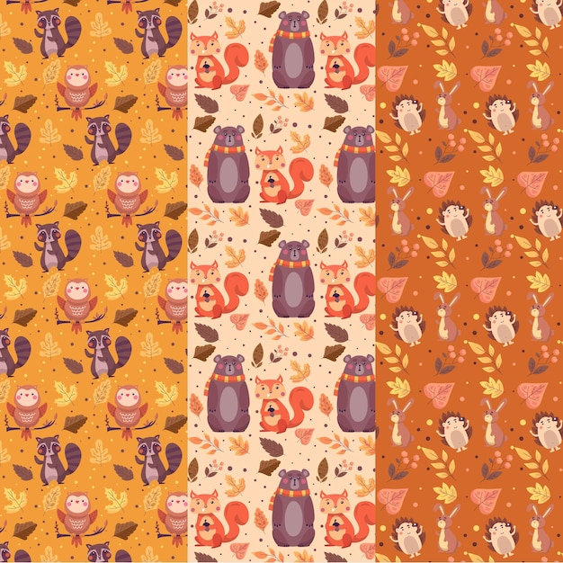 Free vector hand drawn flat autumn patterns collection