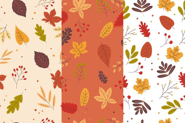 Hand drawn flat autumn patterns collection