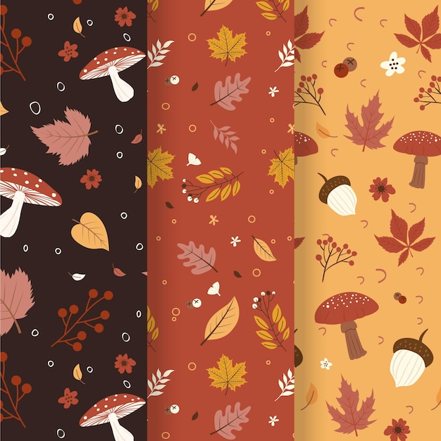 Free vector hand drawn flat autumn patterns collection