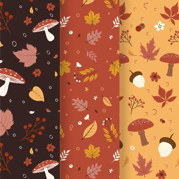 Hand drawn flat autumn patterns collection