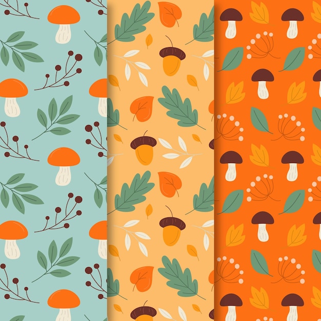 Hand drawn flat autumn patterns collection