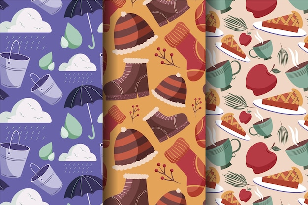 Free vector hand drawn flat autumn patterns collection