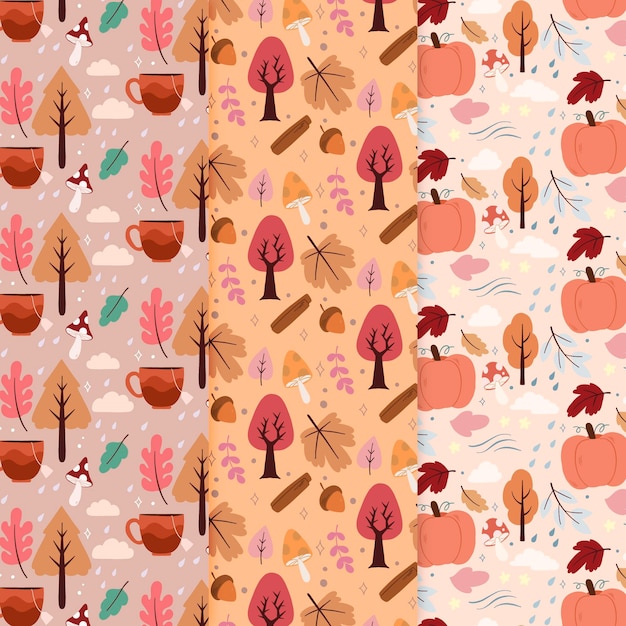 Free vector hand drawn flat autumn patterns collection