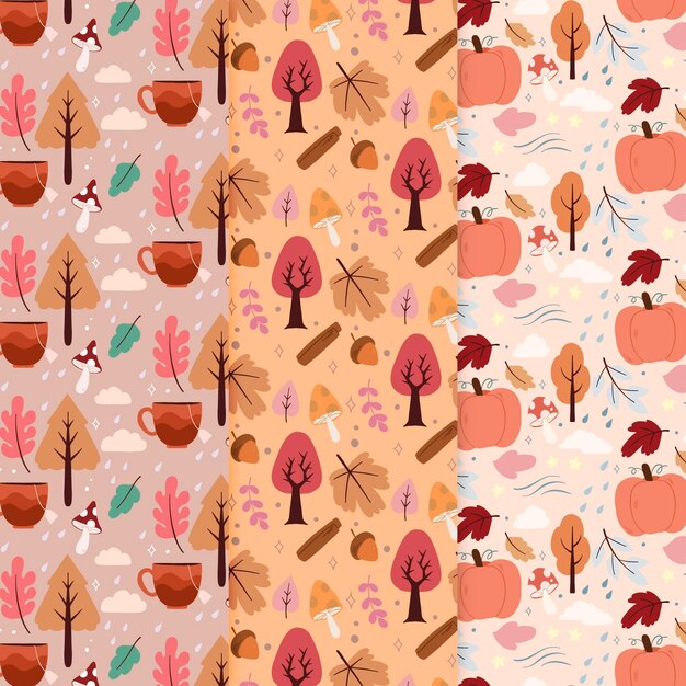 Hand drawn flat autumn patterns collection