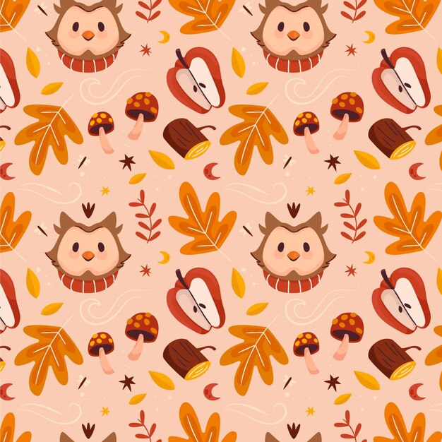 Hand drawn flat autumn patterns collection