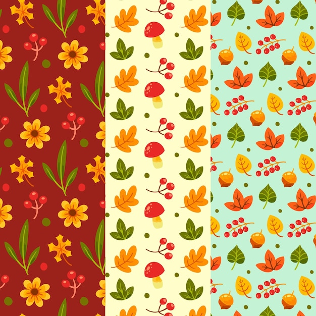 Hand drawn flat autumn patterns collection