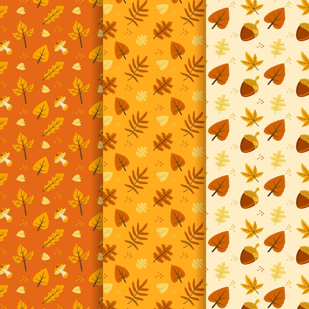 Hand drawn flat autumn patterns collection