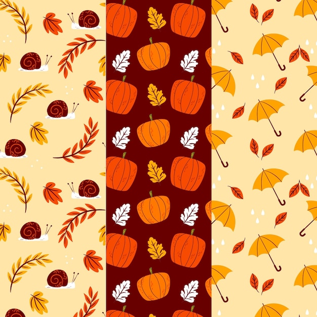 Free Vector hand drawn flat autumn patterns collection