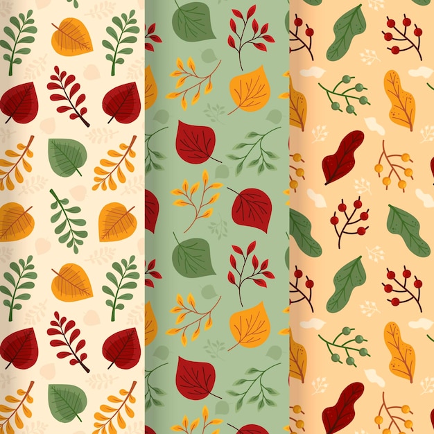 Hand drawn flat autumn patterns collection