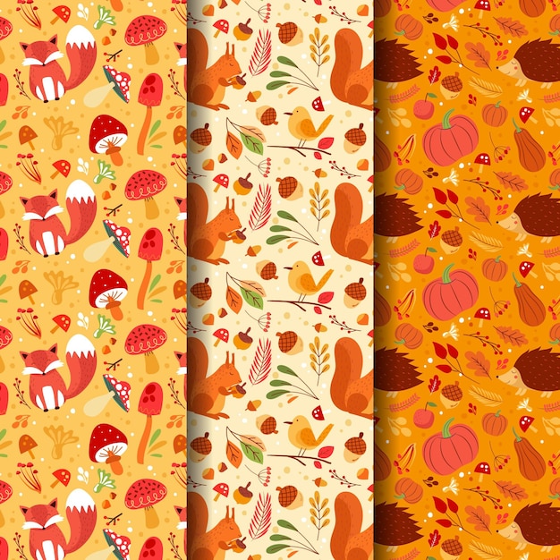 Free Vector hand drawn flat autumn patterns collection