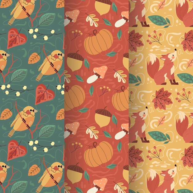 Free vector hand drawn flat autumn patterns collection