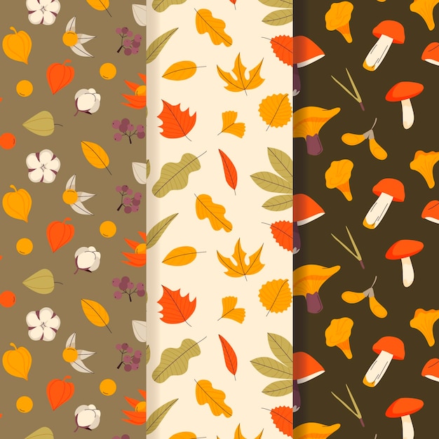 Hand drawn flat autumn patterns collection