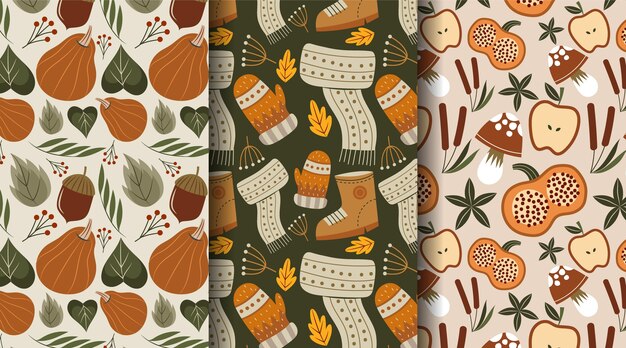 Hand drawn flat autumn patterns collection