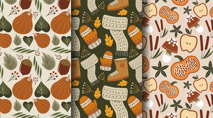 Free Vector hand drawn flat autumn patterns collection