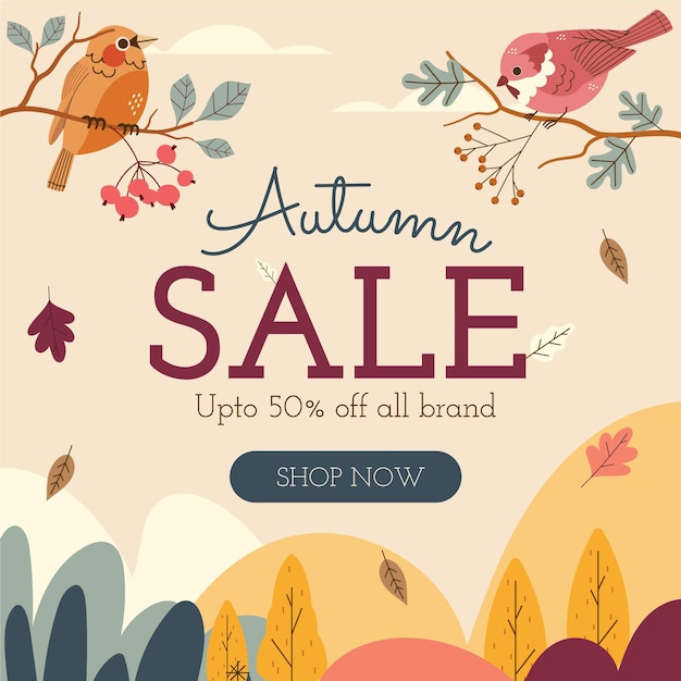 Free vector hand drawn flat autumn sale background