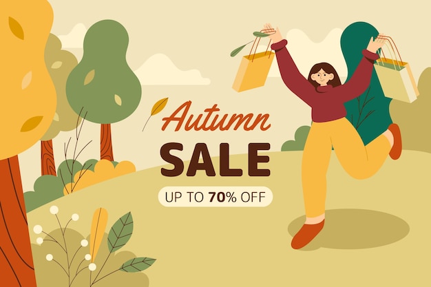 Hand drawn flat autumn sale background