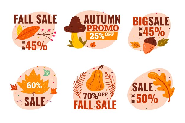 hand drawn flat autumn sale labels collection