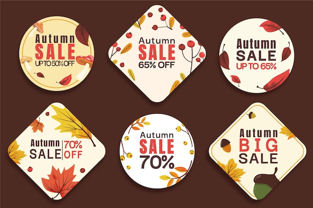 Free vector hand drawn flat autumn sale labels collection