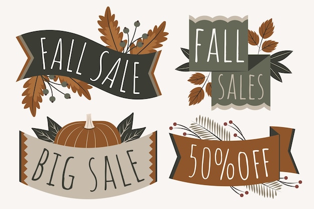 Free vector hand drawn flat autumn sale labels collection