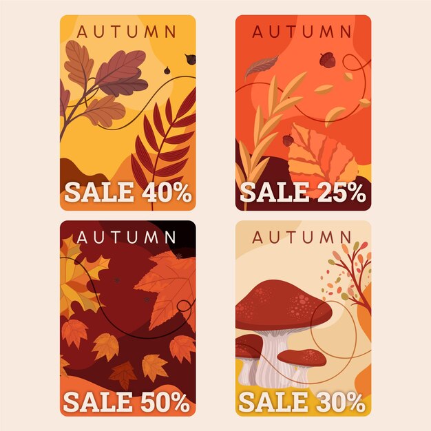 Hand drawn flat autumn sale labels collection