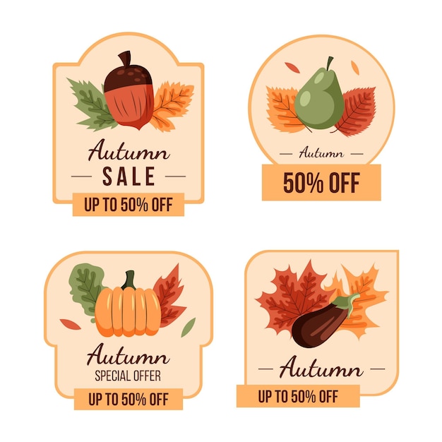 Free vector hand drawn flat autumn sale labels collection