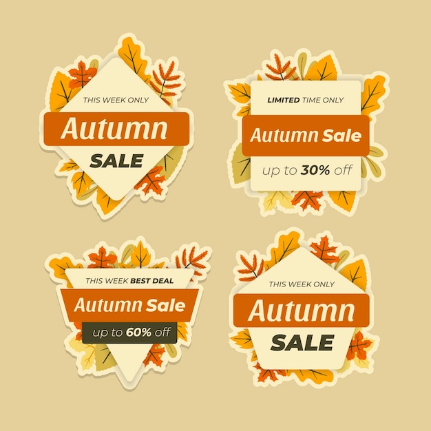 Free vector hand drawn flat autumn sale labels collection