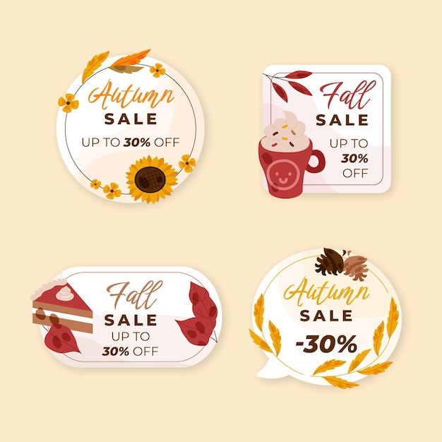 Hand drawn flat autumn sale labels collection